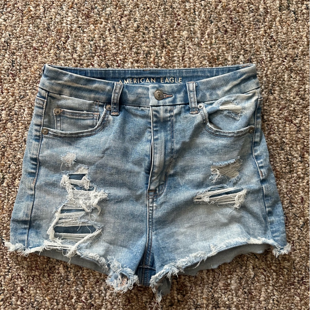American Eagle Outfitters Light Blue Distressed Jean Shorts